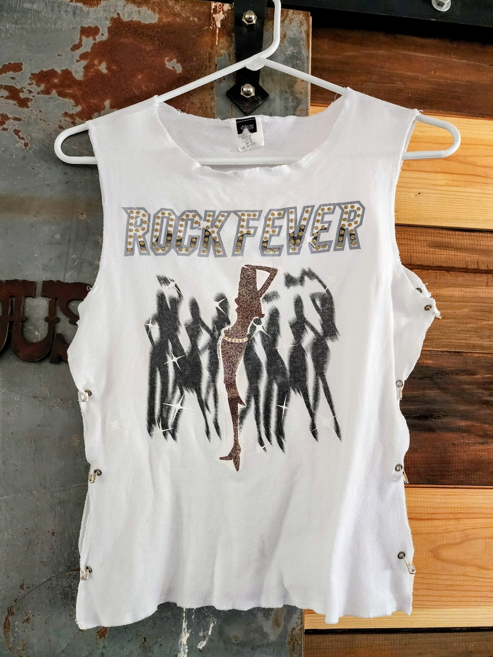 Vintage Rock Fever Cotton Top With Safety Pin Closers On The Sides.